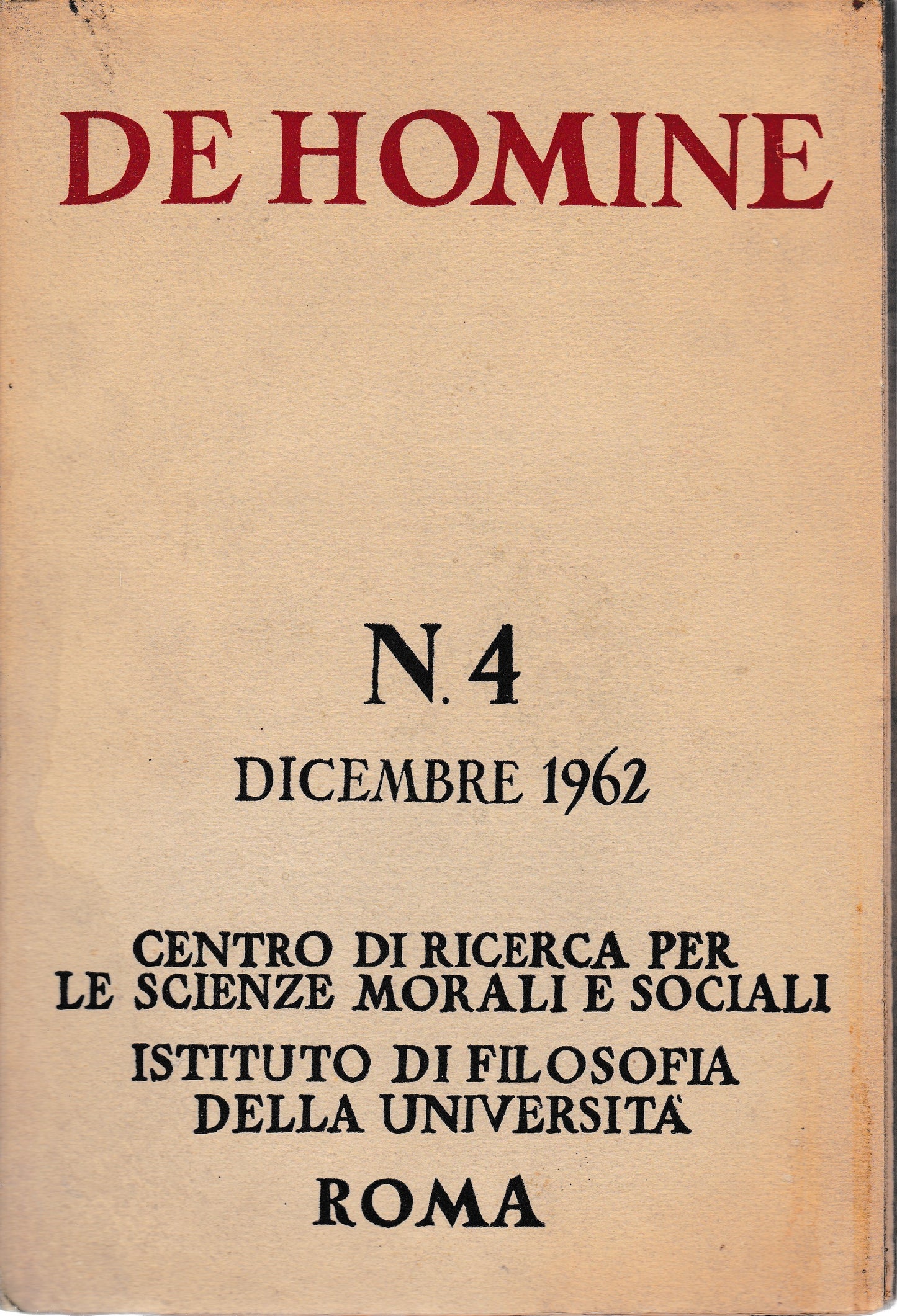 De Homine. n°4 Dicembre 1962 - copertina