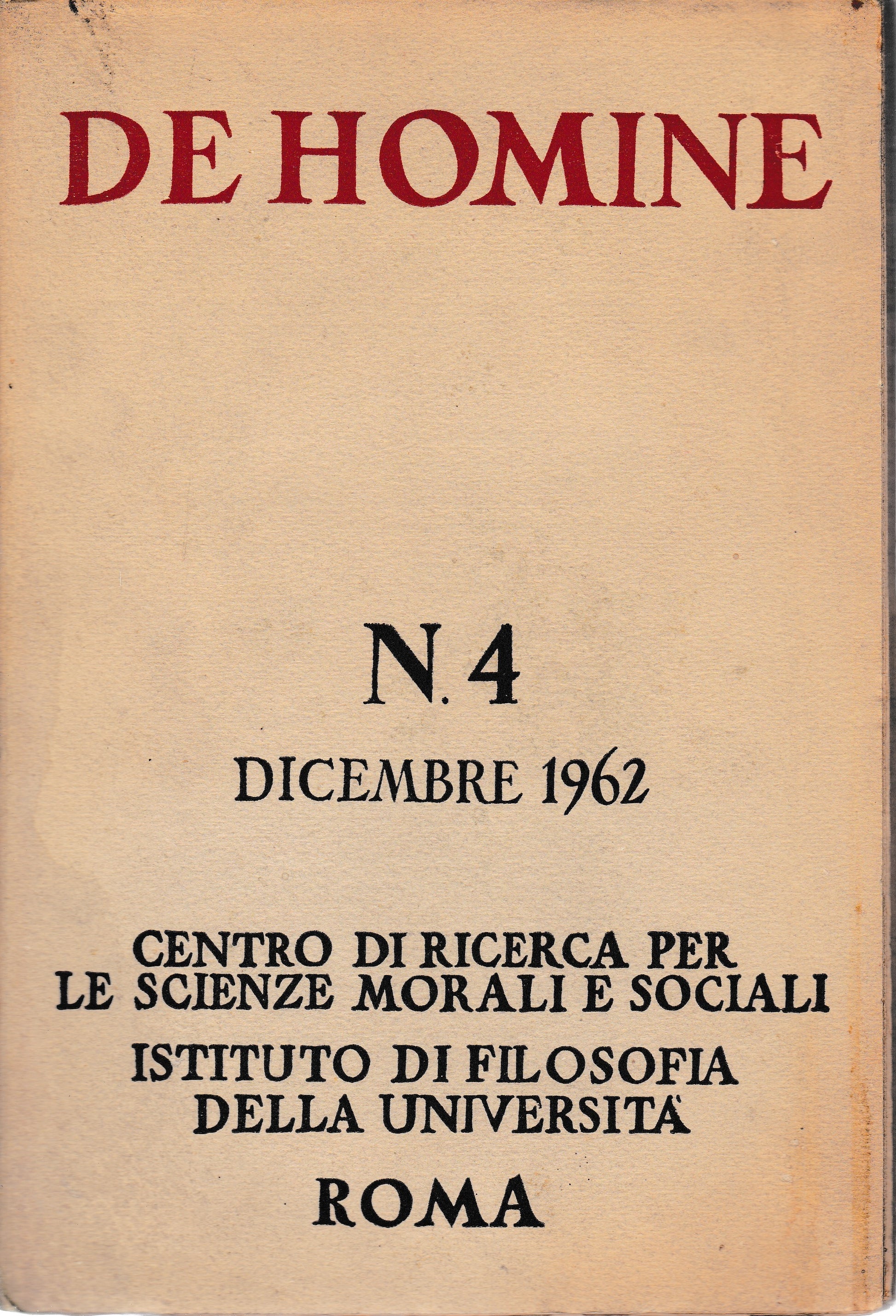 De Homine. n°4 Dicembre 1962 - copertina