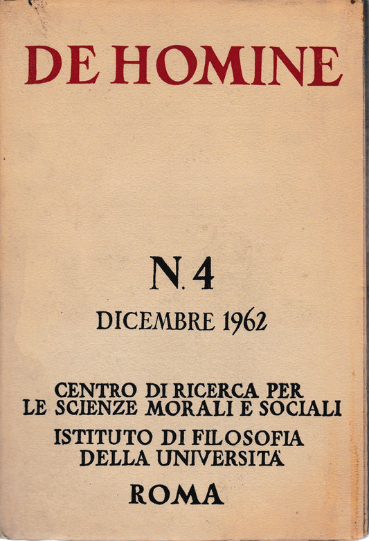 De Homine. n°4 Dicembre 1962 - copertina