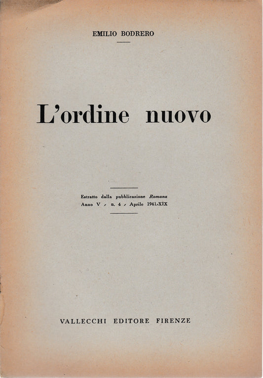L'ordine nuovo. Estratto dalla pubblicazione Romana anno V n°4 Apr. 1941 - copertina