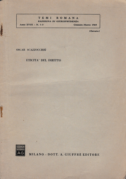 Eticità del diritto. Temi Romana anno XVIII n°1-3 Genn.- Mar. 1969 - copertina