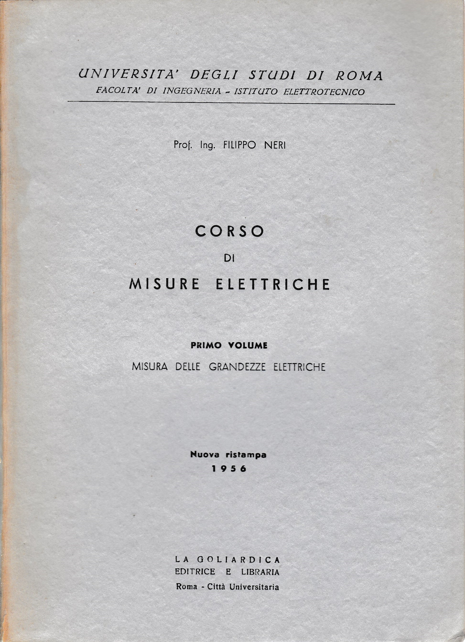 Corso di misure elettriche 1° vol. Misura delle grandezze elettriche - copertina