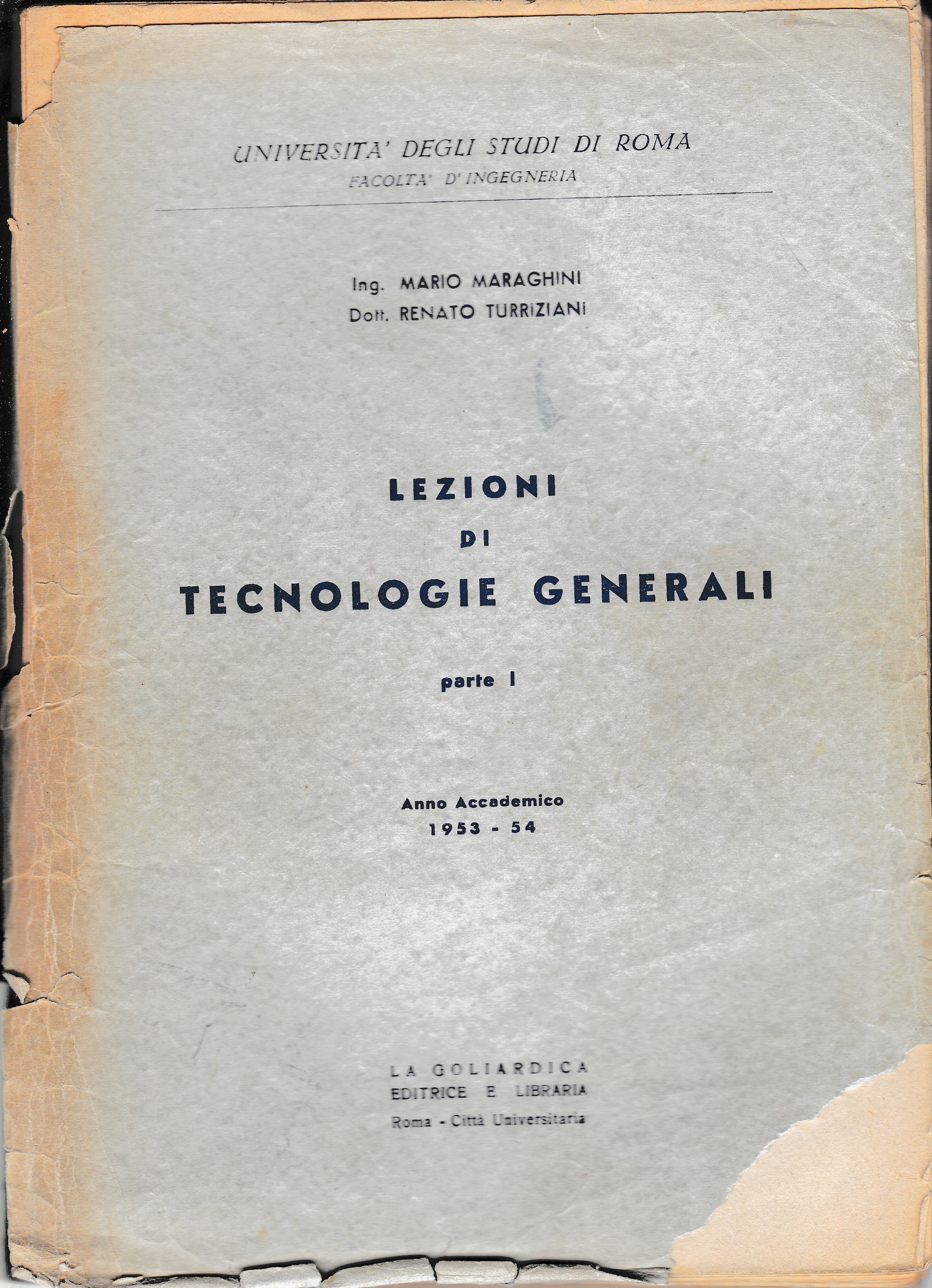Lezioni di tecnologie generali Parte I^ - copertina