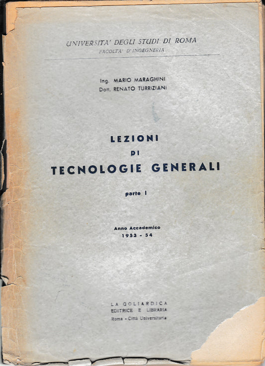 Lezioni di tecnologie generali Parte I^ - copertina
