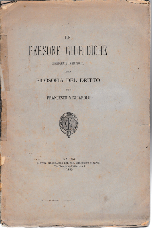 Le persone giuridiche considerate in rapporto alla filosofia del diritto - copertina