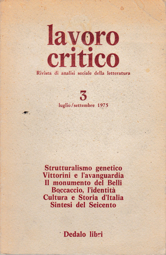 Lavoro critico. Rivista di analisi sociale della letteratura. Anno I, Luglio/Settembre 1975 n° 3 - copertina