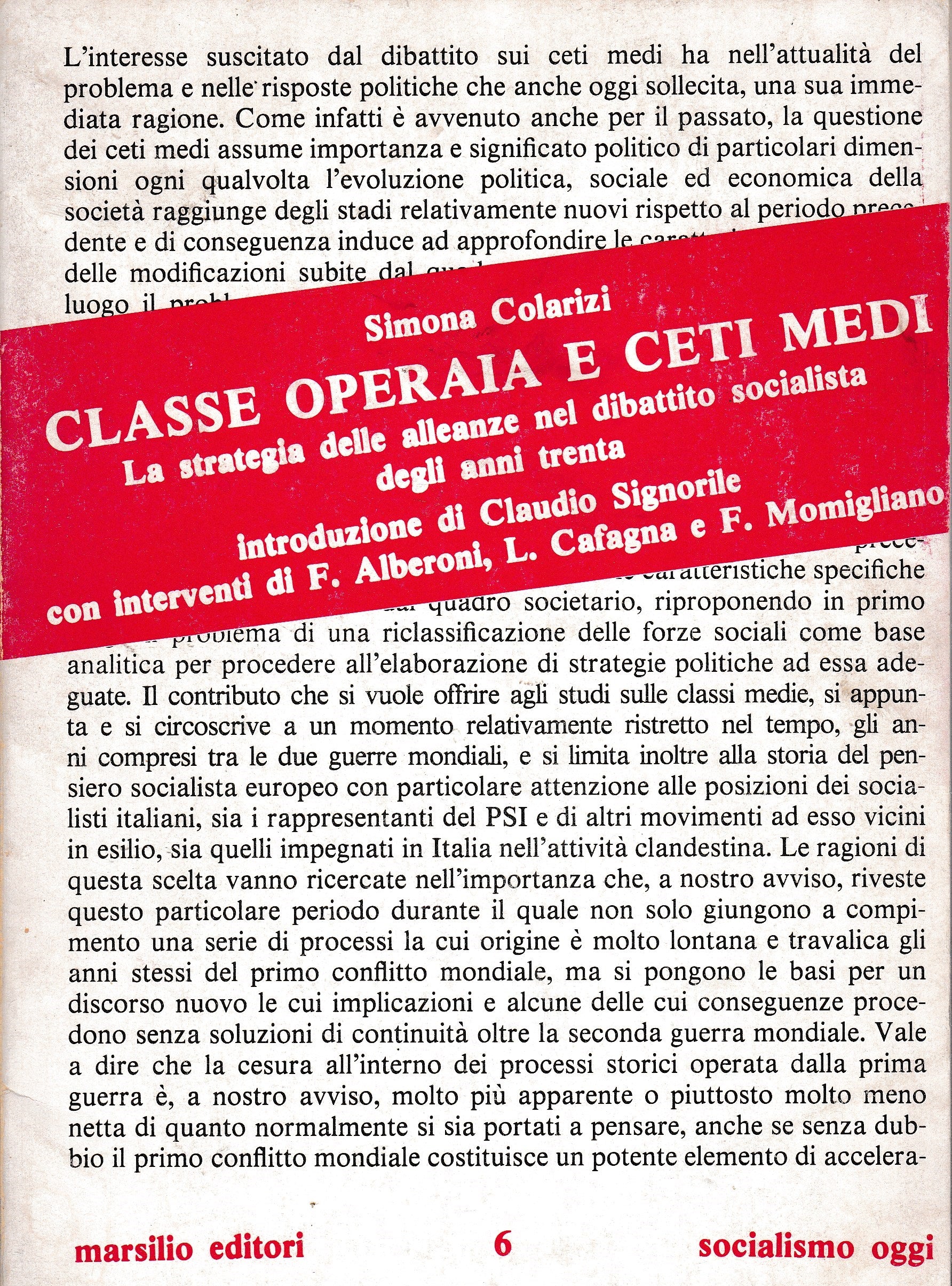 Classe operaia e ceti medi. La strategia delle alleanze nel dibattito socialista degli anni Trenta - copertina