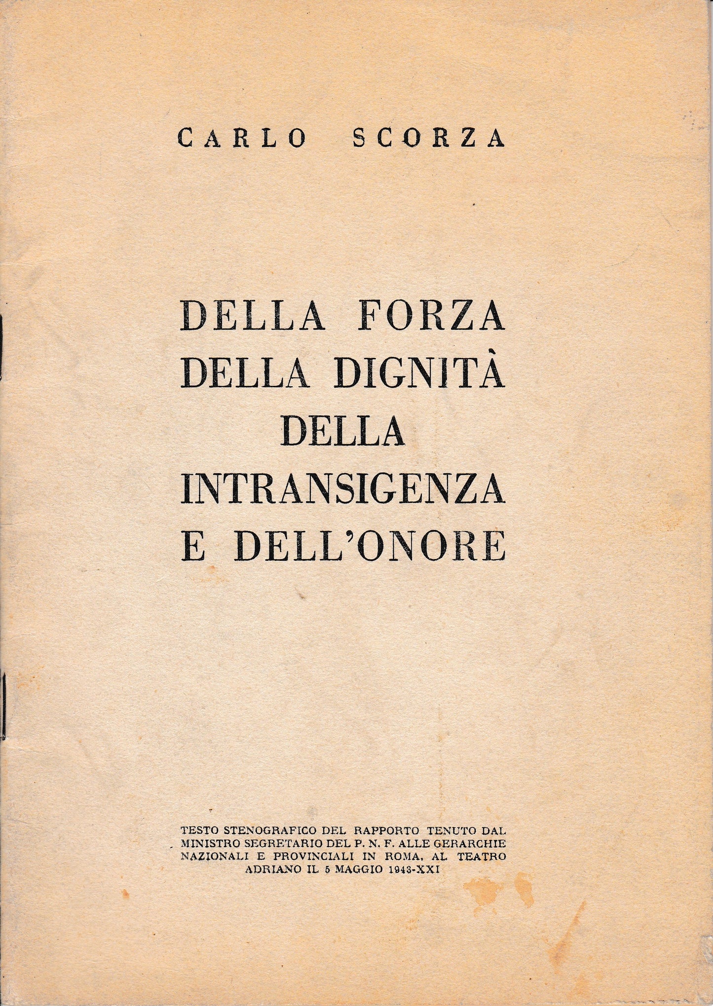 Della forza della dignità della intransigenza e dell'onore - copertina