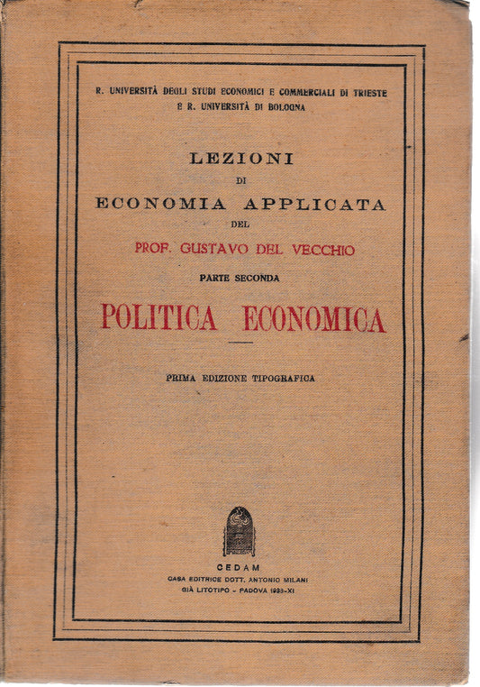 Lezioni di economia applicata. Politica economica  parte seconda - copertina