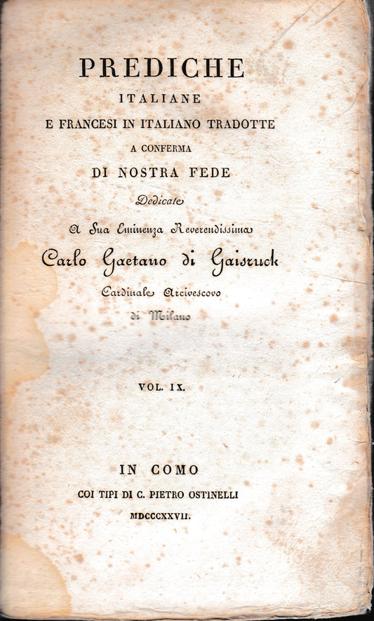 Prediche italiane e francesi in italiano tradotte a conferma di nostra fede vol. IX - copertina