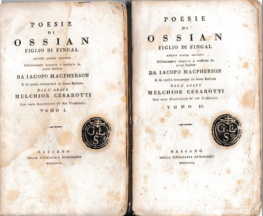 Poesie di Ossian figlio di Fingal  I° e III° tomo - copertina