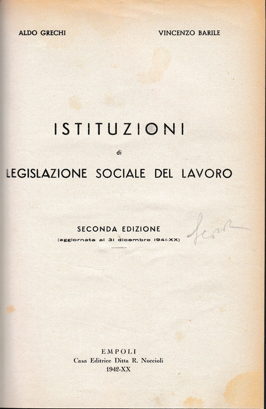 Istituzioni di legislazione sociale del lavoro - copertina