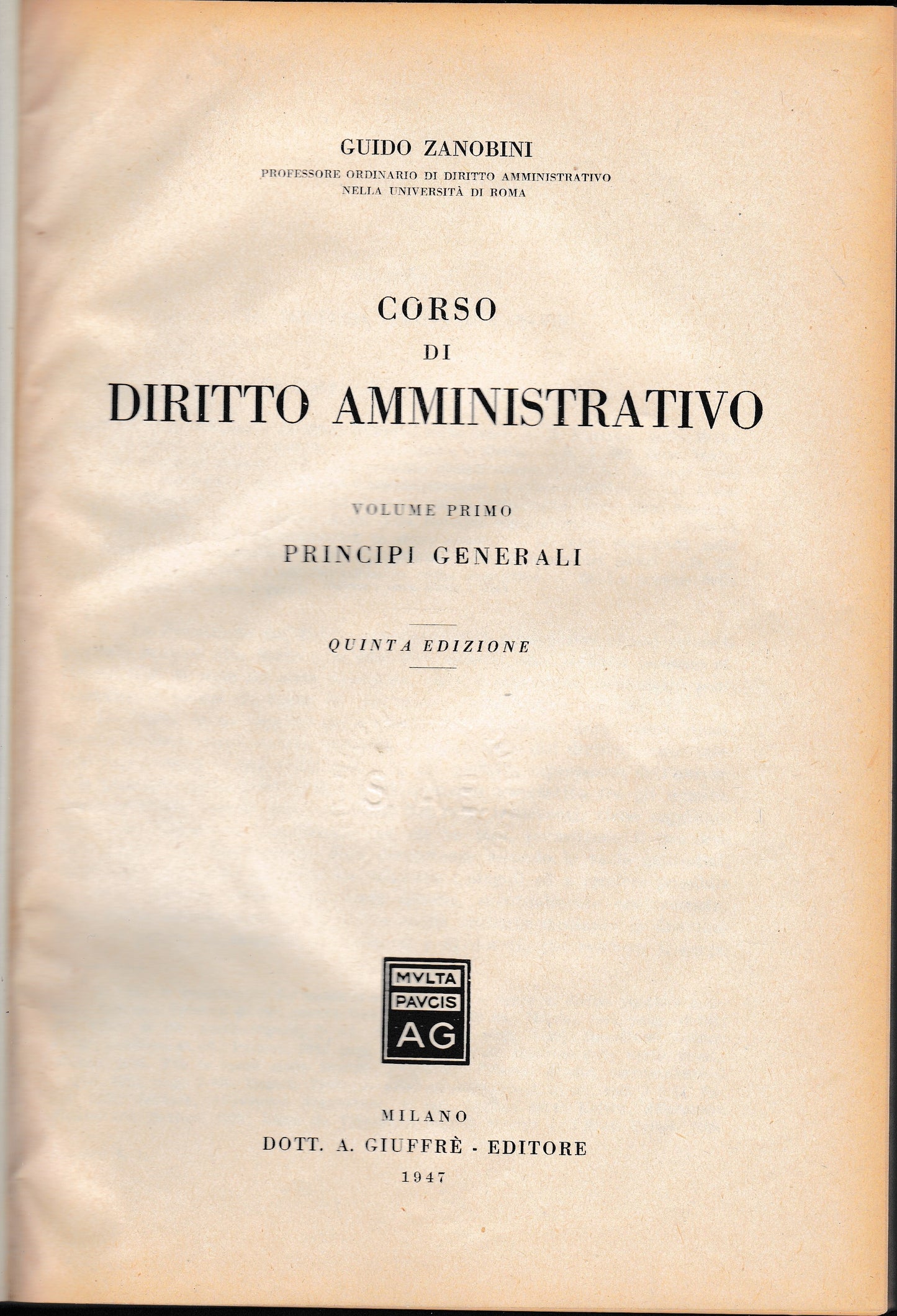 Corso di diritto amministrativo vol. 1° - copertina
