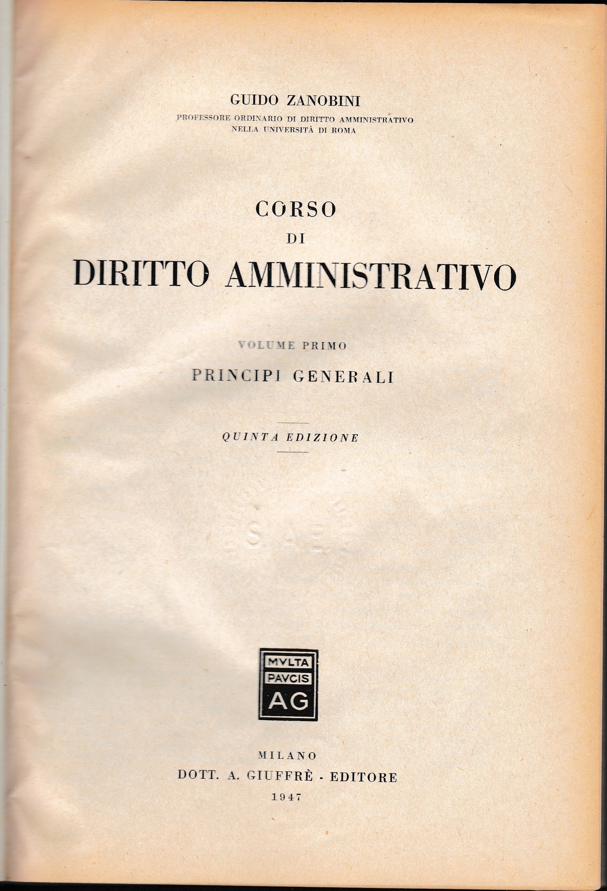 Corso di diritto amministrativo vol. 1° - copertina