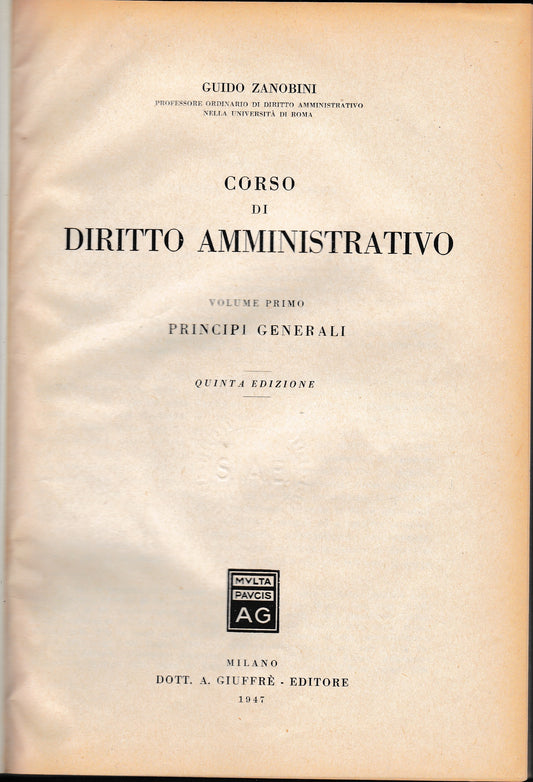 Corso di diritto amministrativo vol. 1° - copertina