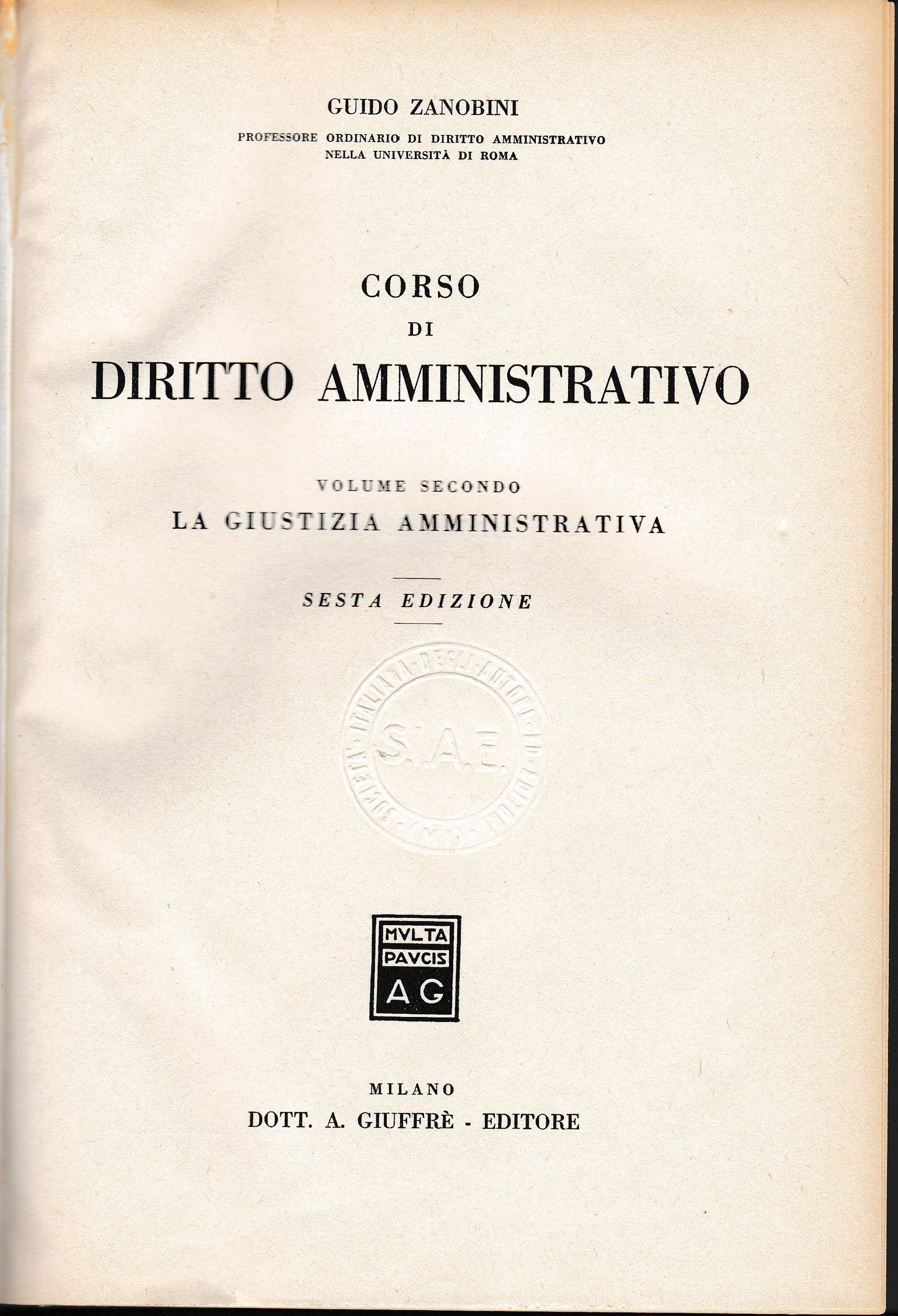 Corso di diritto amministrativo vol. 2° - copertina