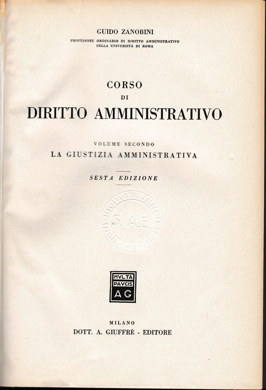 Corso di diritto amministrativo vol. 2° - copertina