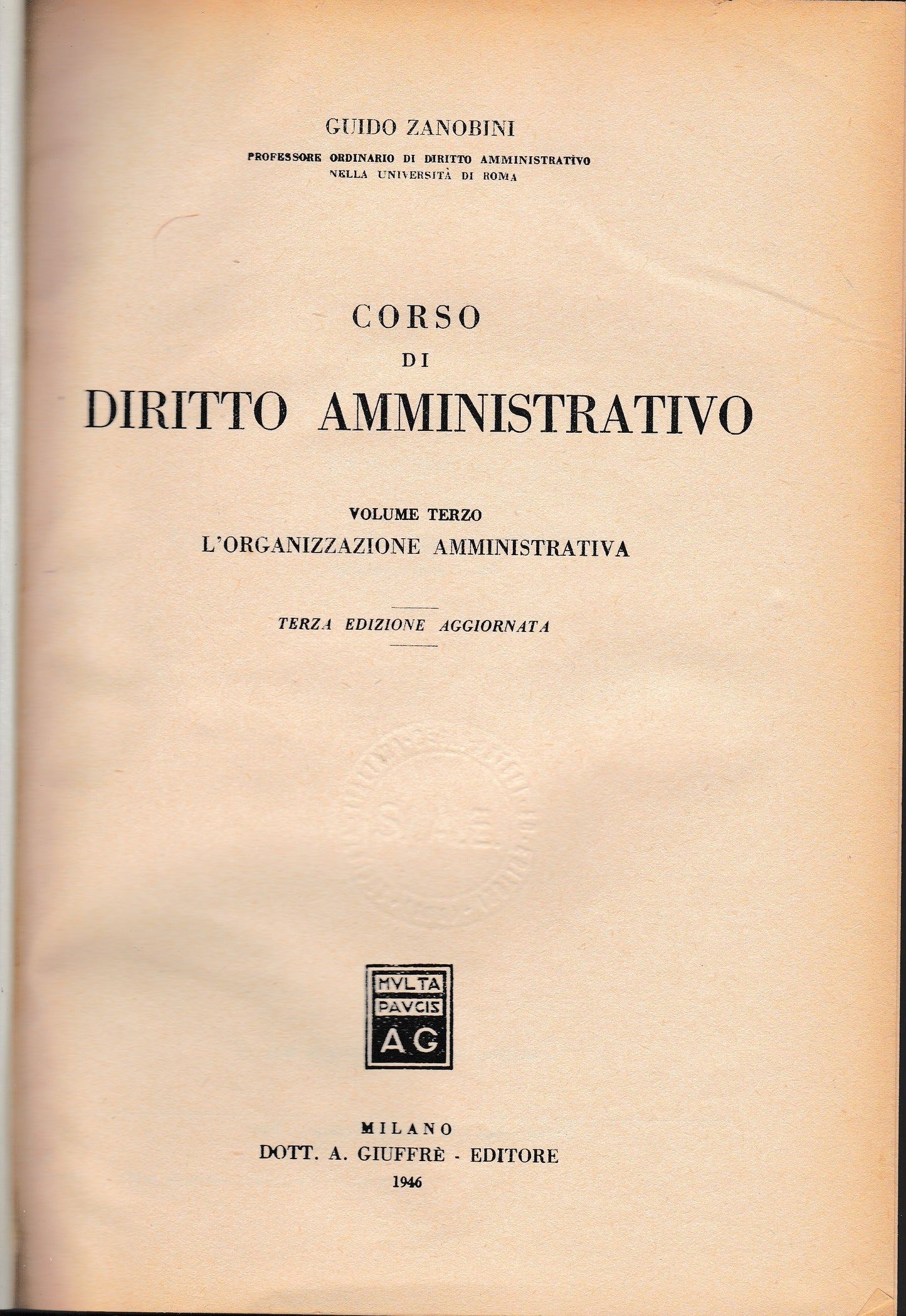 Corso di diritto amministrativo vol. 3° - copertina