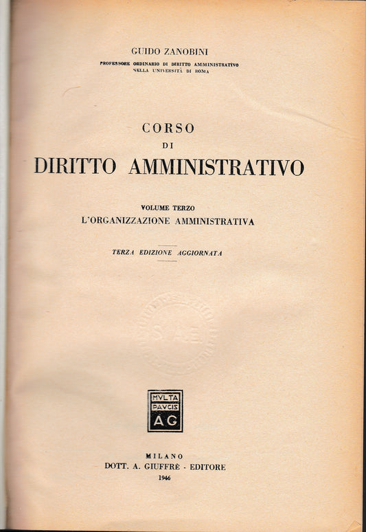 Corso di diritto amministrativo vol. 3° - copertina