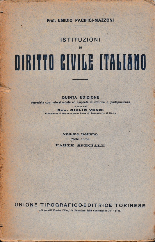 Istituzioni di Diritto Civile Italiano 7° vol. parte prima Parte speciale Diritti di famiglia - copertina