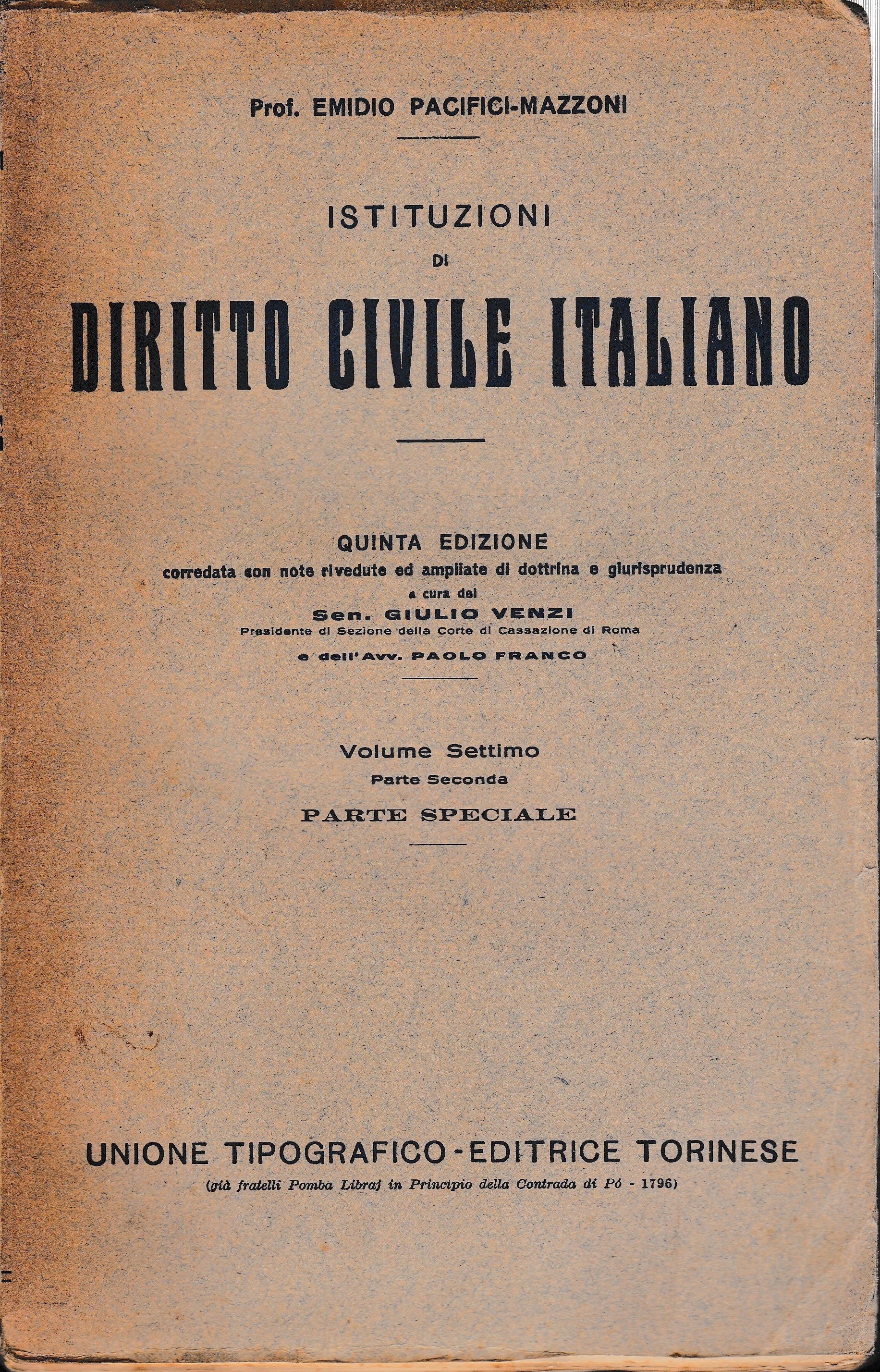 Istituzioni di Diritto Civile Italiano 7° vol. parte seconda Parte speciale Diritti di famiglia - copertina
