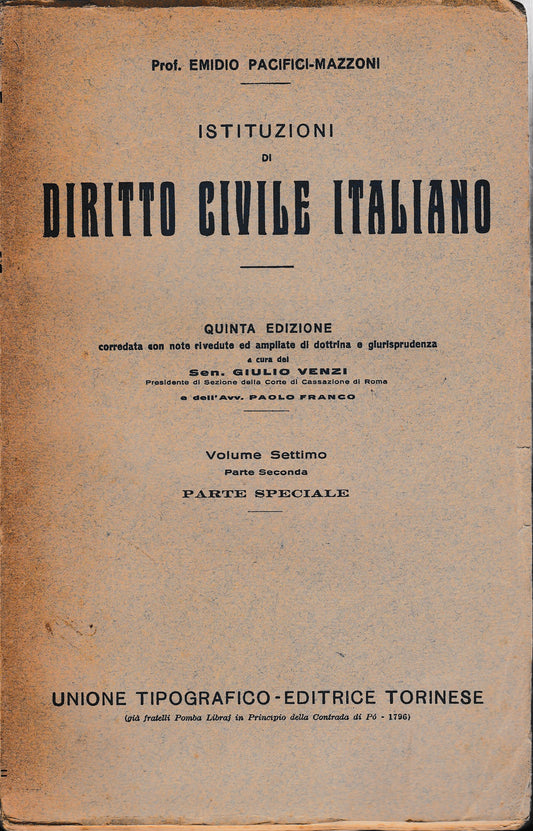 Istituzioni di Diritto Civile Italiano 7° vol. parte seconda Parte speciale Diritti di famiglia - copertina