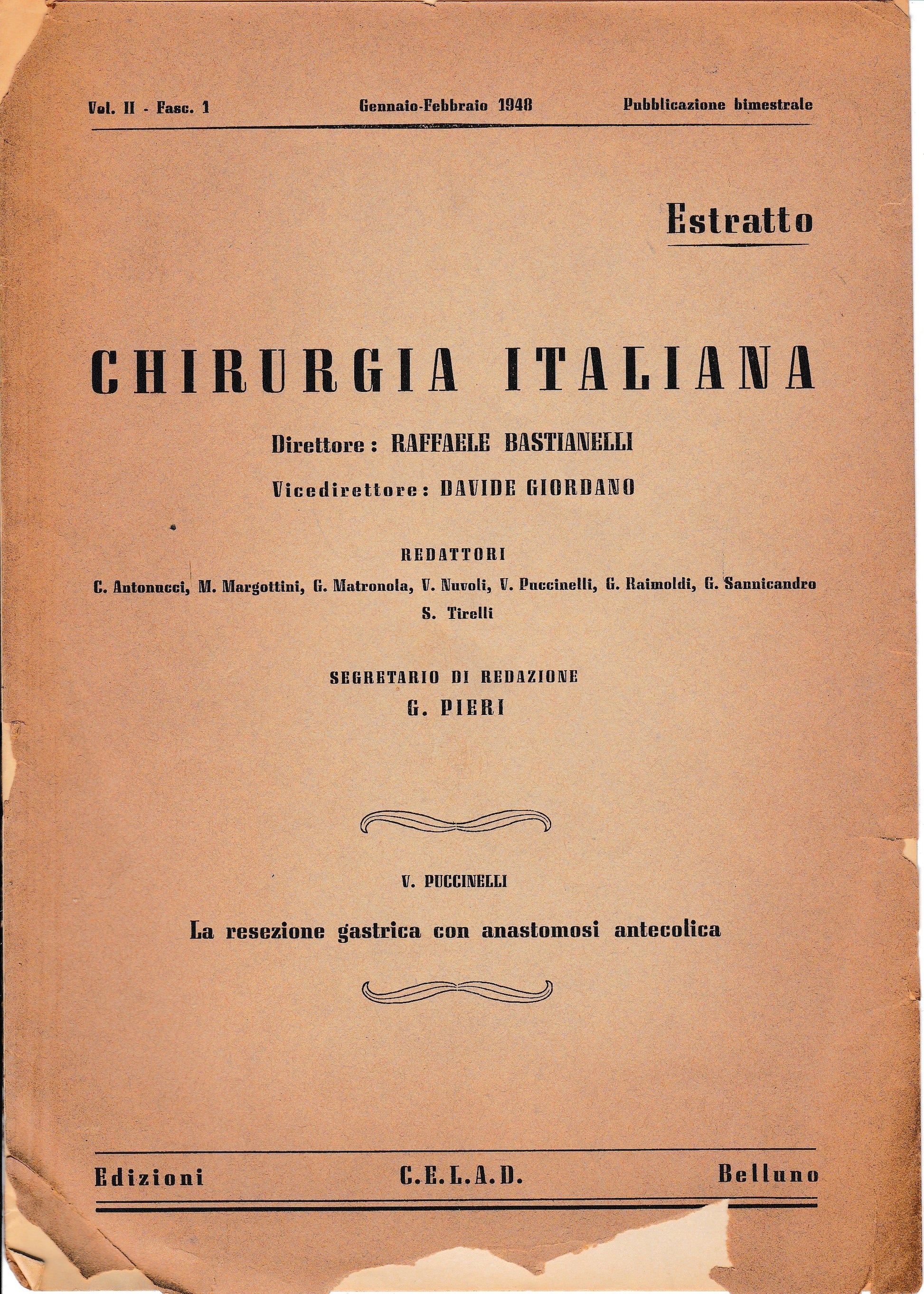 Chirurgia Italiana - Estratto vol. II - fasc. 1 Gennaio Febbraio 1948 - copertina