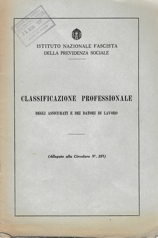 Classificazione Professionale degli assicurati e dei datori di lavoro (allegato alla Circolare n° 257) - copertina