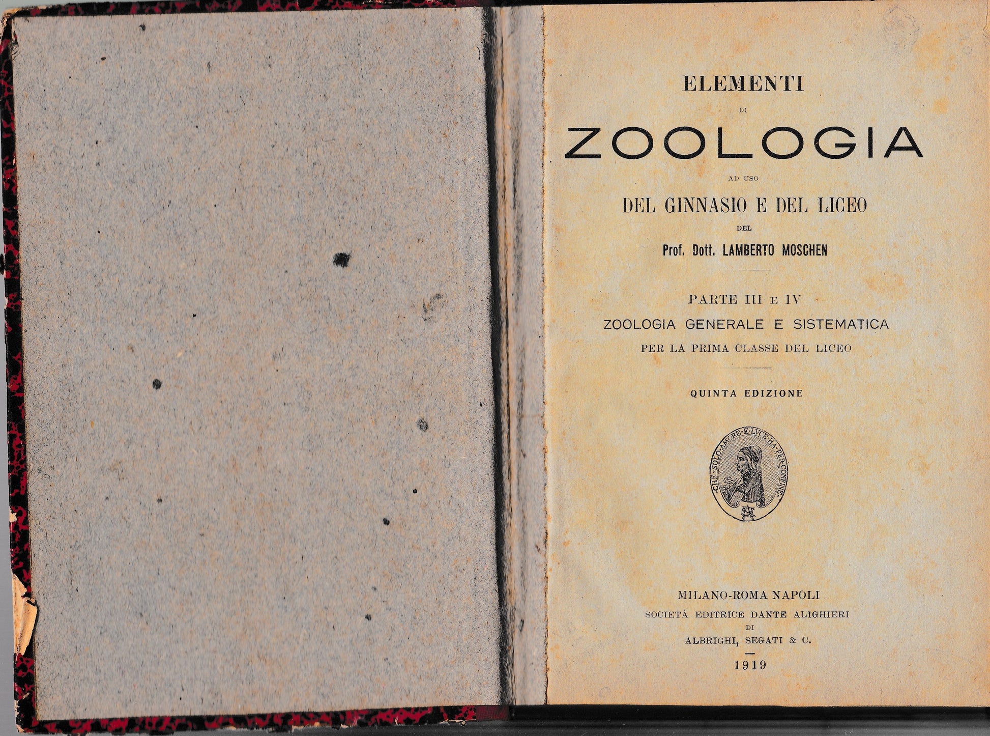 Elementi di Zoologia ad uso del ginnasio e del liceo - copertina