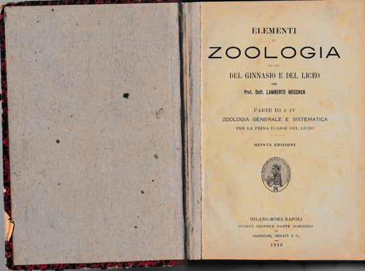 Elementi di Zoologia ad uso del ginnasio e del liceo - copertina