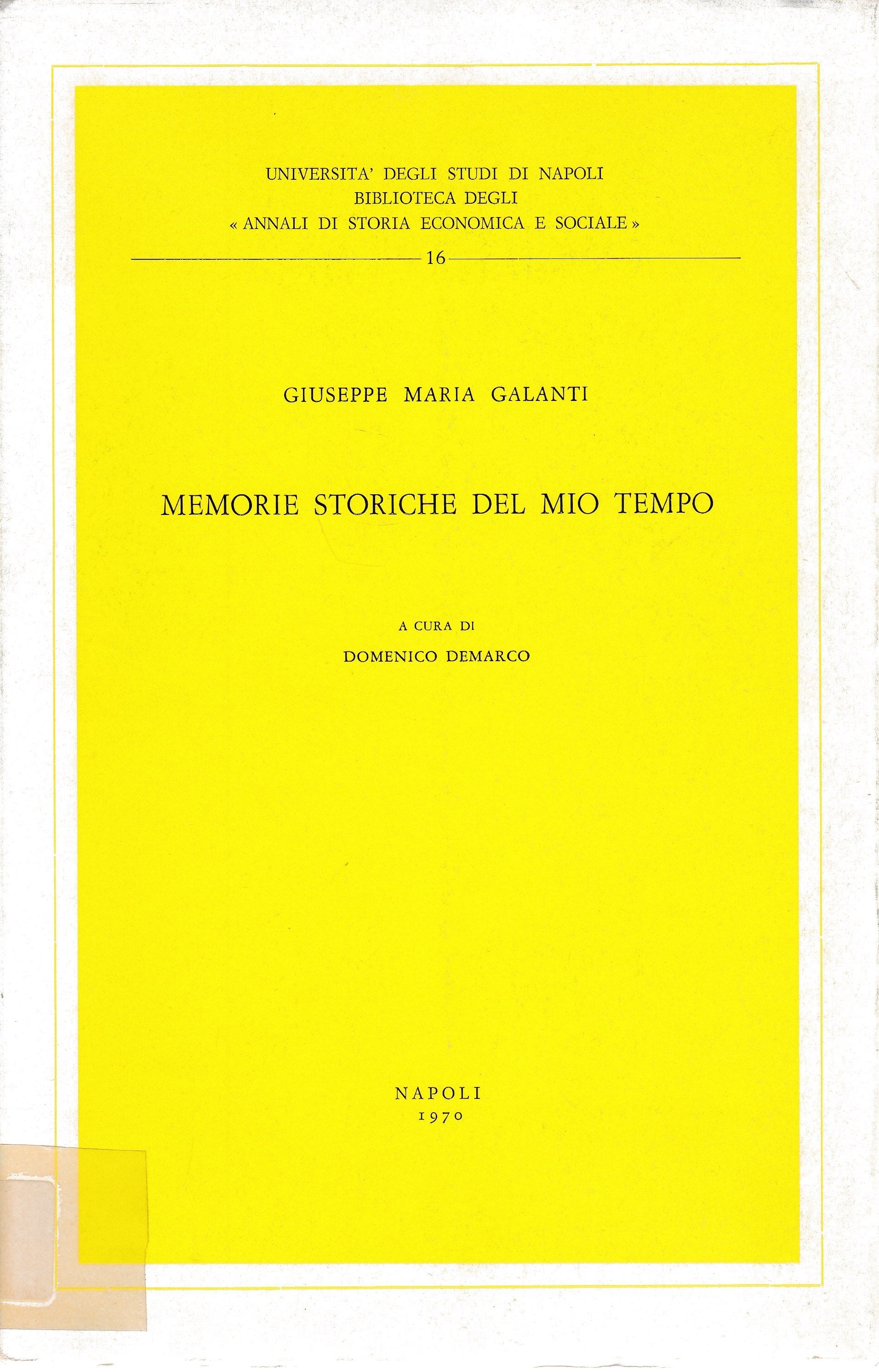 Memorie storiche del mio tempo - copertina