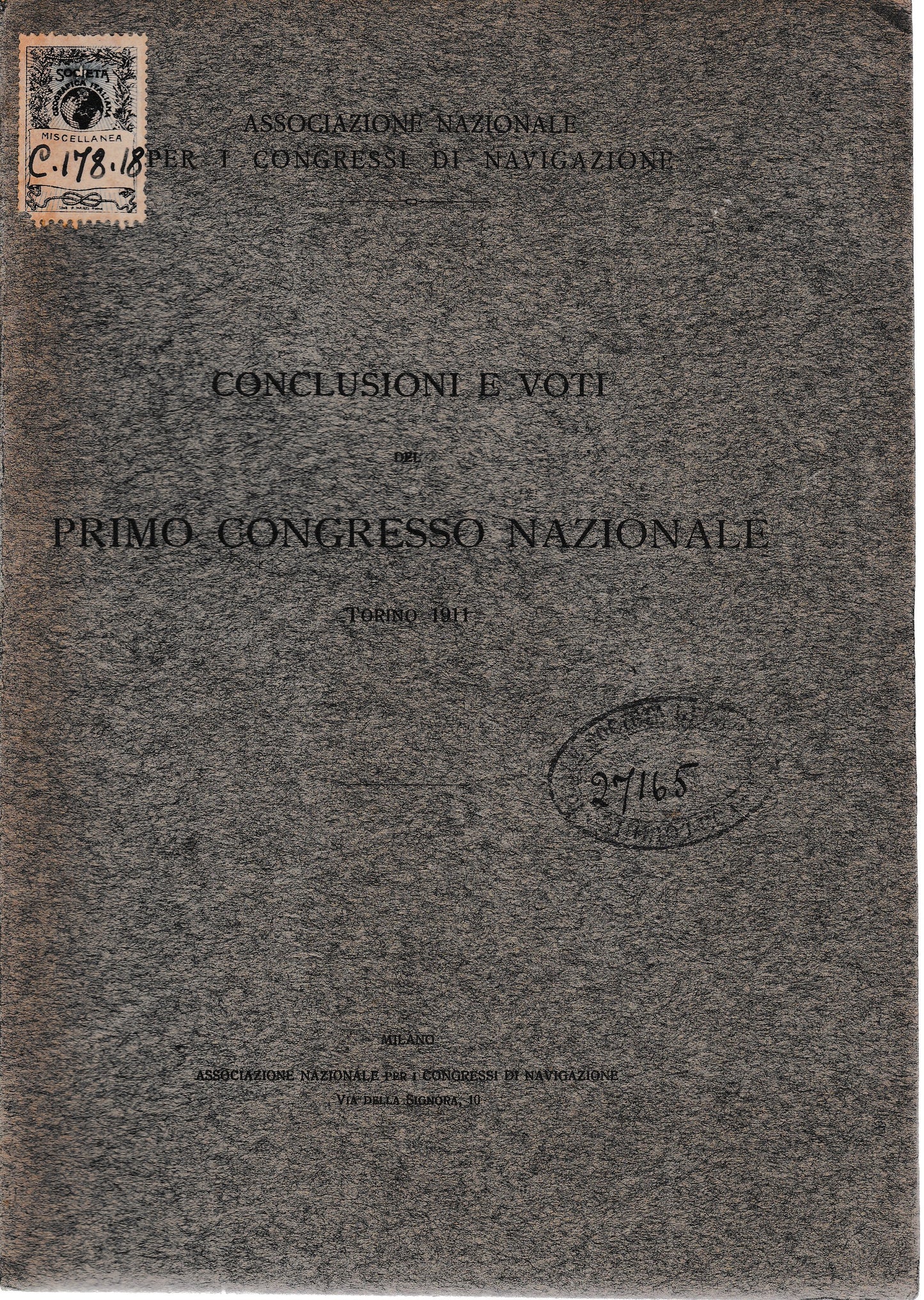 Conclusione e voti del primo congresso nazionale Torino 1911 - copertina