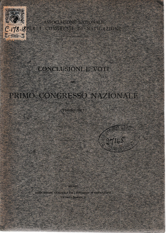 Conclusione e voti del primo congresso nazionale Torino 1911 - copertina