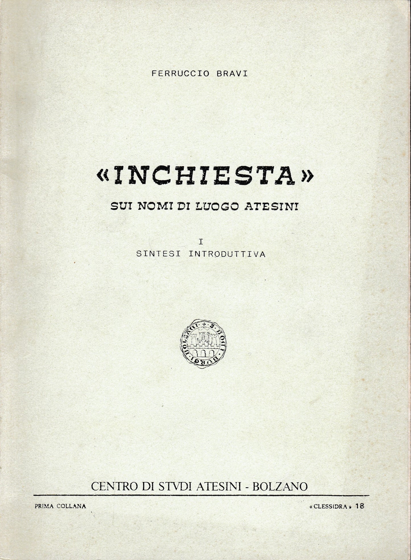 Inchiesta sui nomi di luogo Atesini - copertina