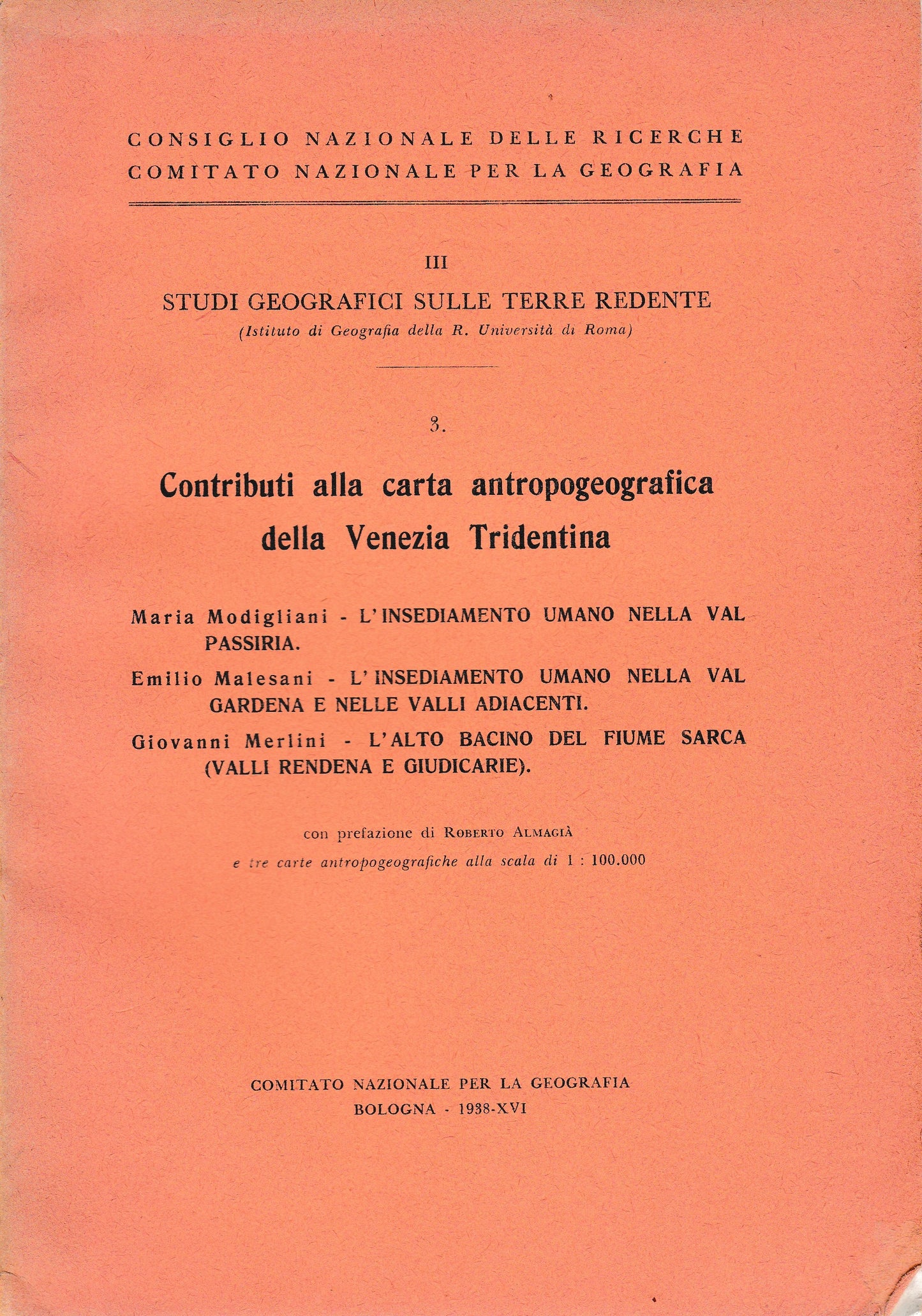 Contributi alla carta antropogeografica della Venezia Tridentina vol. 3 - copertina