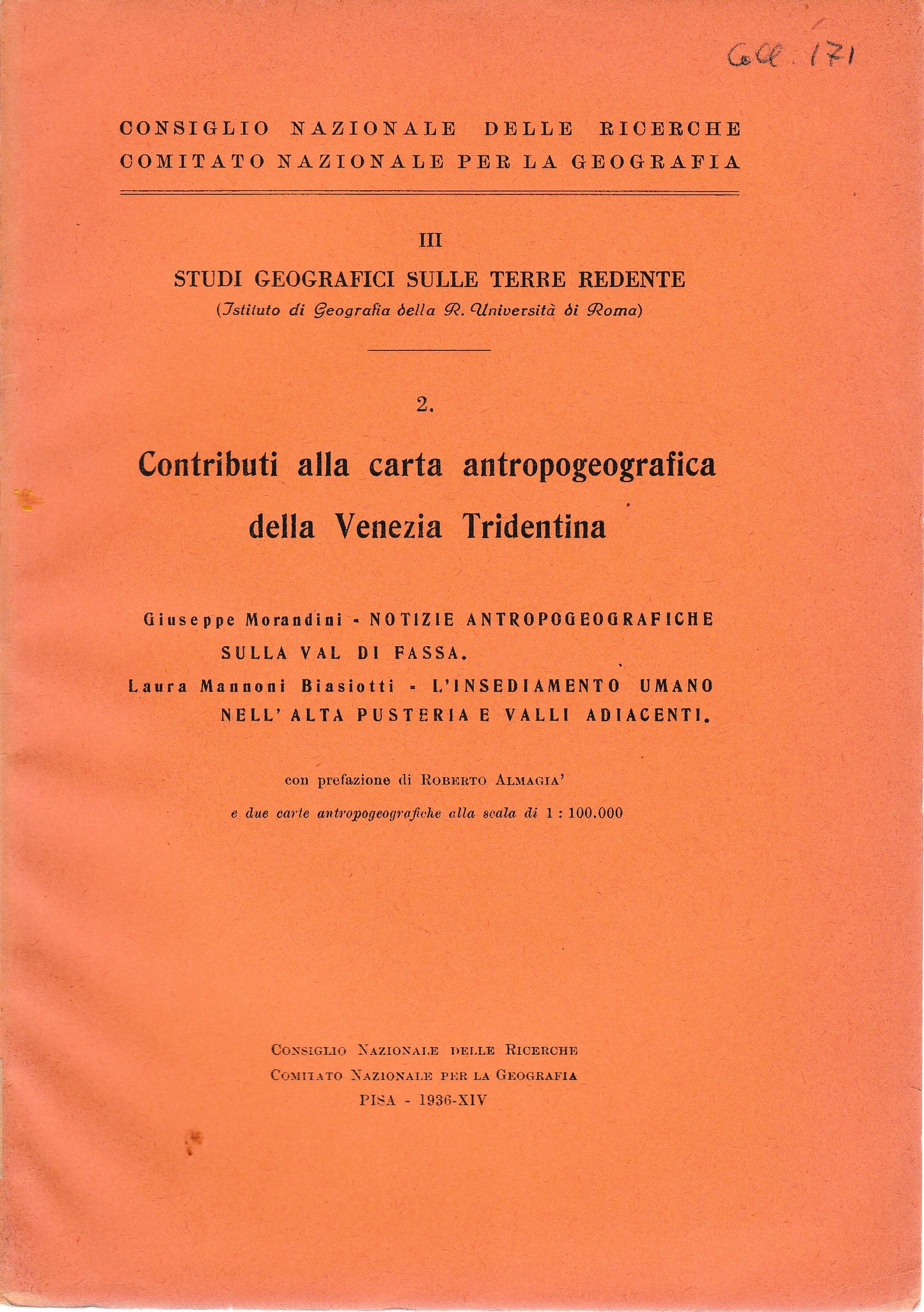 Contributi alla carta antrpogeografica della Venezia Tridentina vol. 2 - copertina