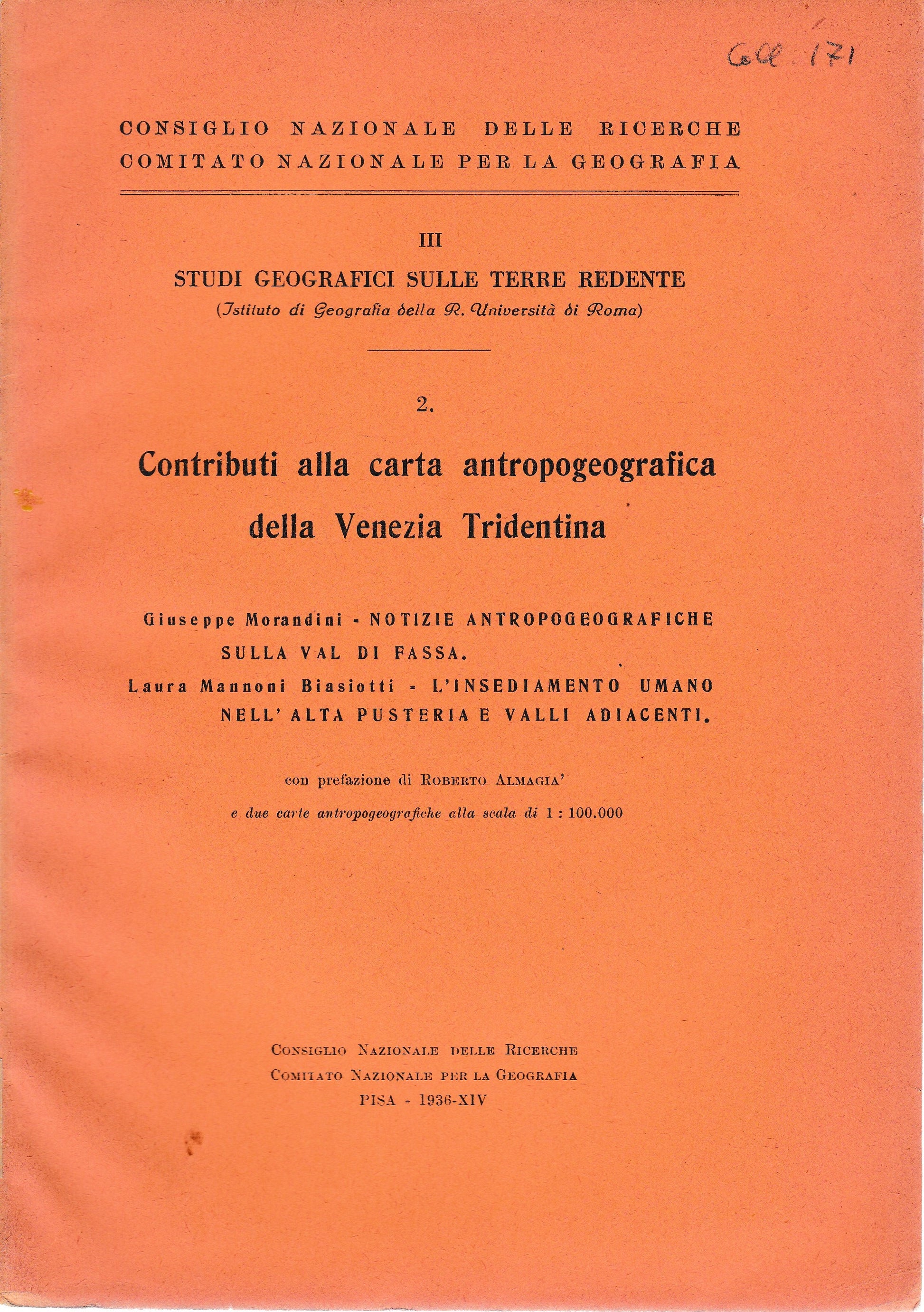 Contributi alla carta antrpogeografica della Venezia Tridentina vol. 2 - copertina