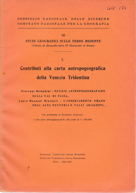 Contributi alla carta antrpogeografica della Venezia Tridentina vol. 2 - copertina