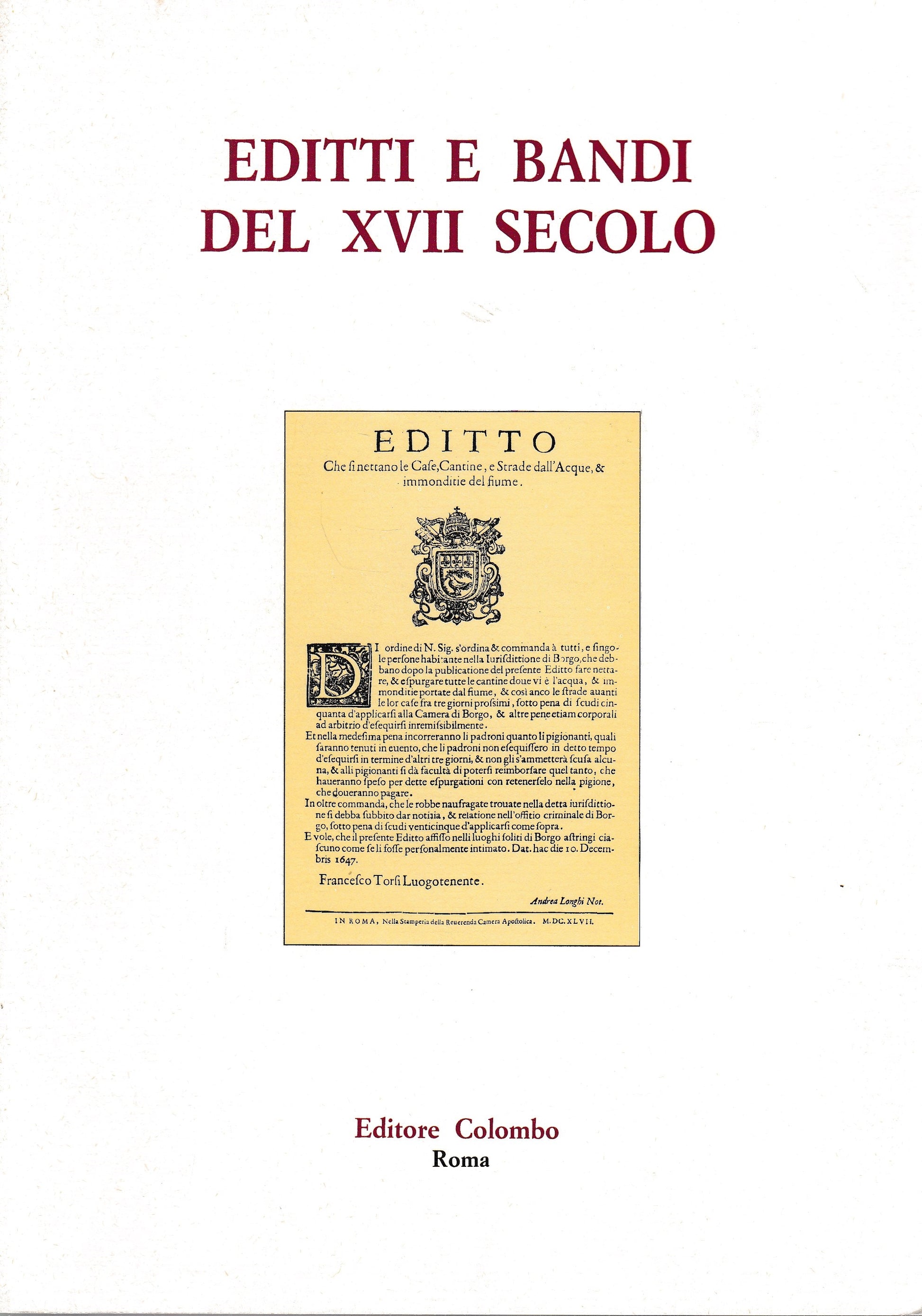 Editti e bandi del XVII secolo. Dal "Diario di Roma" di Giacinto Gigli - copertina