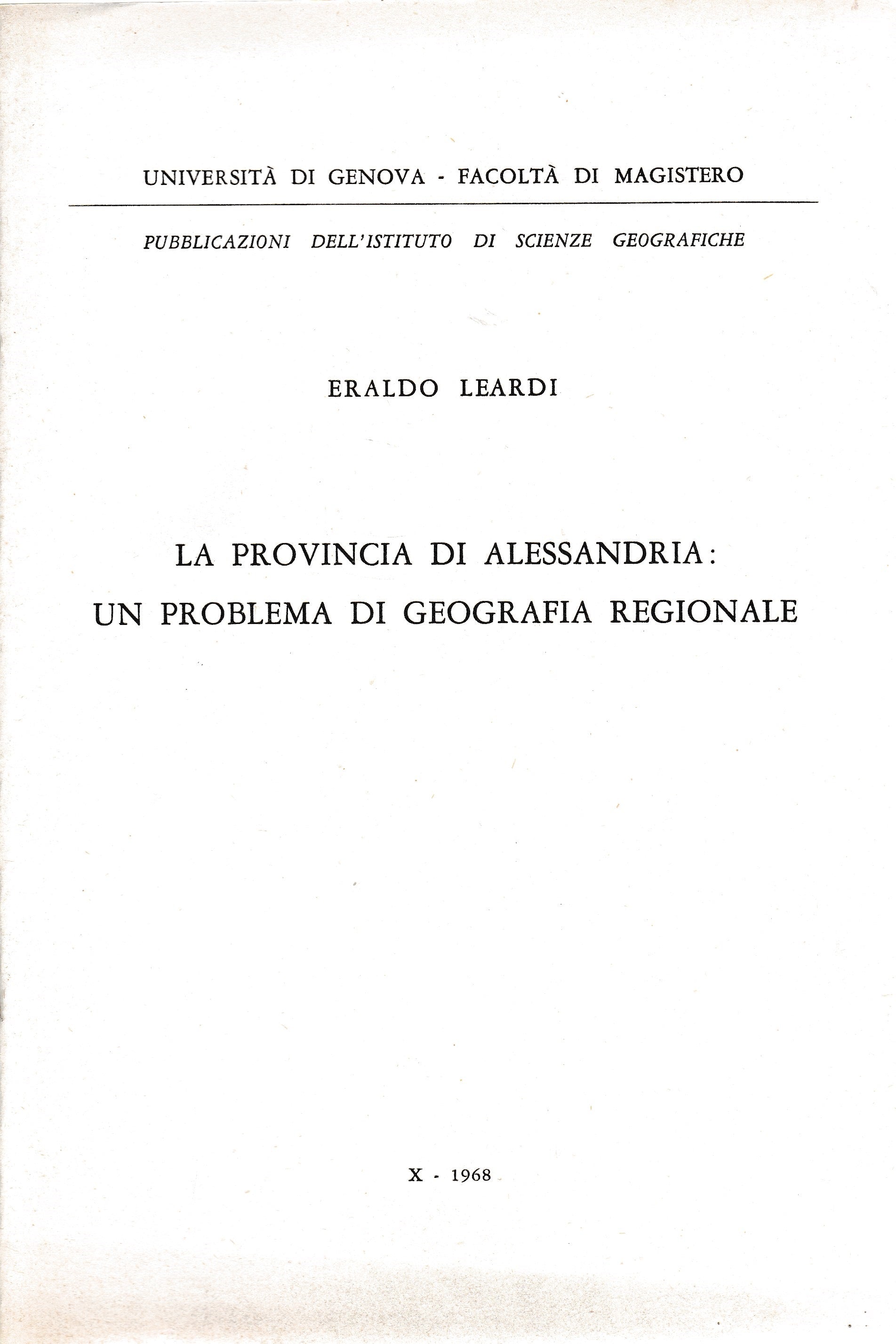La provincia di Alessandria: un problema di geografia regionale - copertina