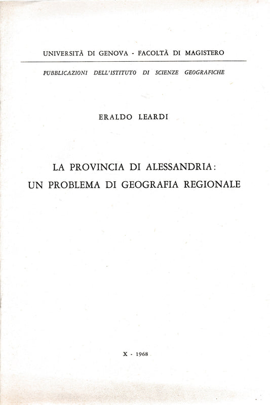 La provincia di Alessandria: un problema di geografia regionale - copertina