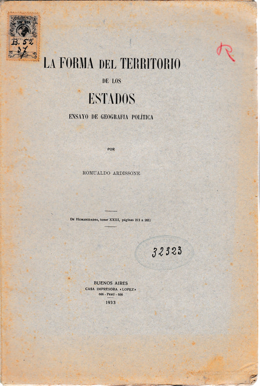 La forma del territorio de los estados. Ensayo de geografia polìtica - copertina