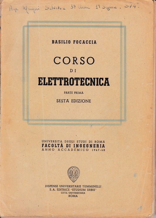 Corso di Elettrotecnica. Parte prima anno accademico 1947-48 - copertina