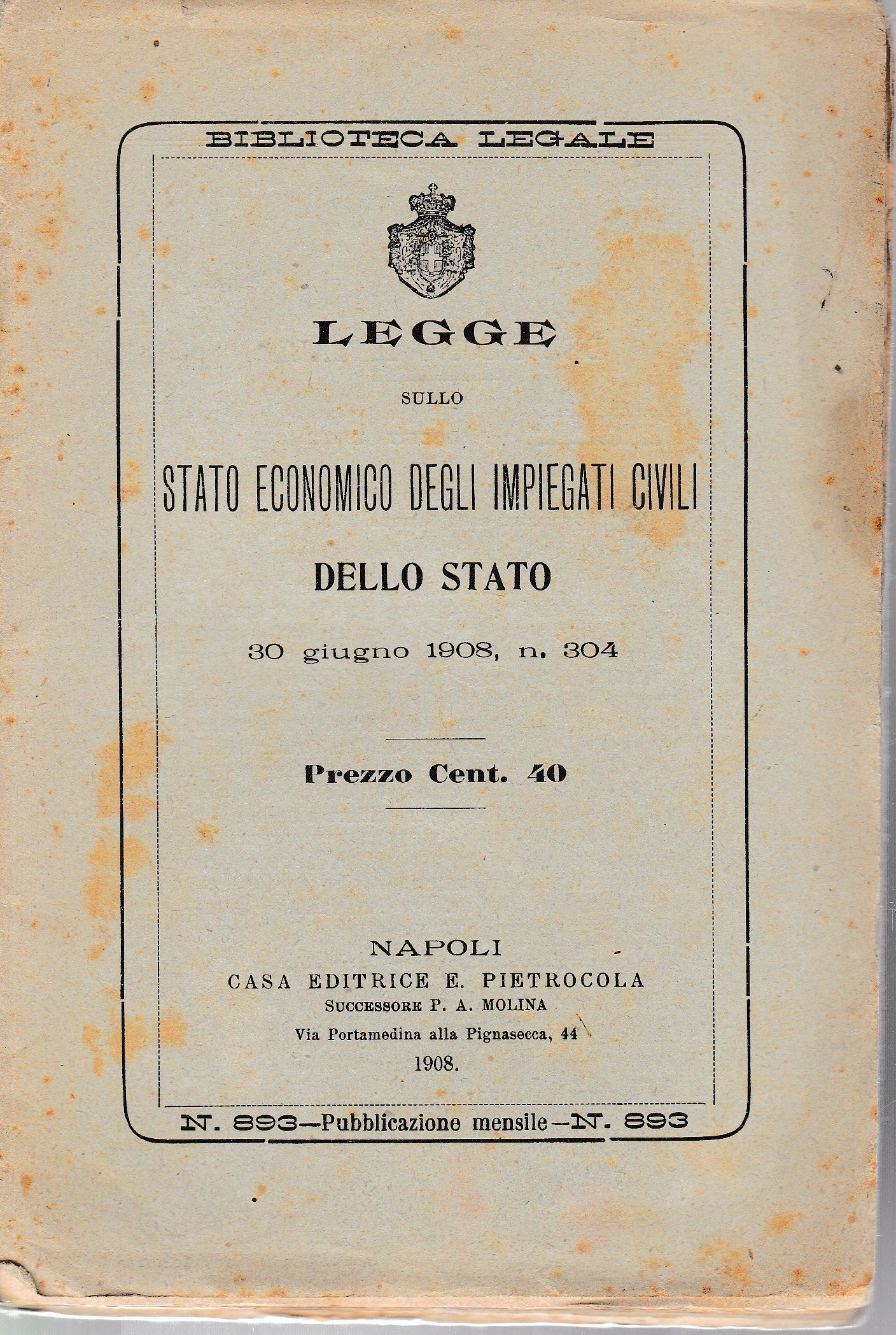 Edilizia popolare e case a buon mercato agl'impiegati dello Stato - copertina