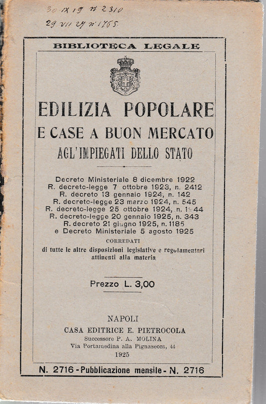 Edilizia popolare e case a buon mercato agl'impiegati dello Stato - copertina