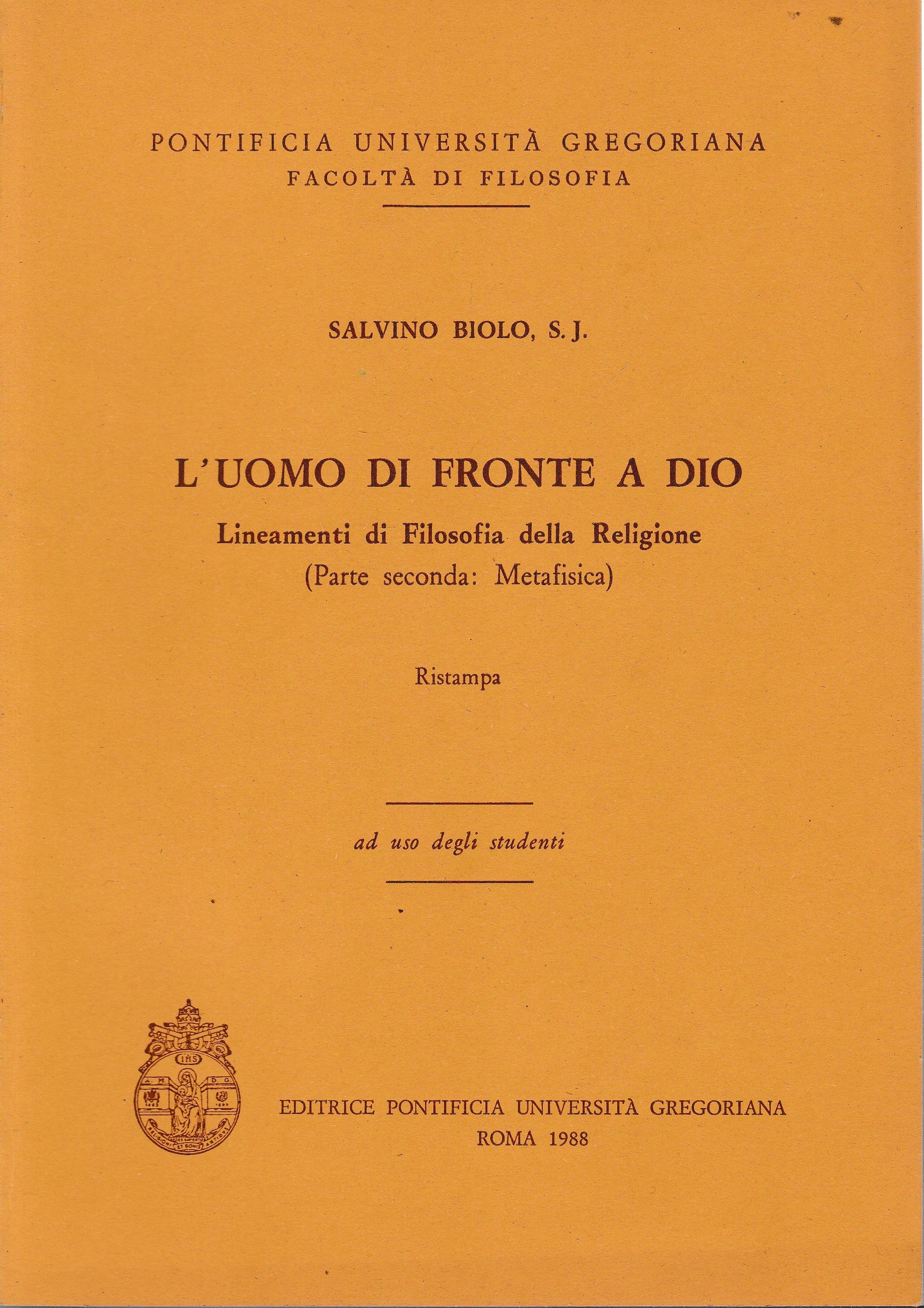 L'uomo di fronte a Dio. Lineamenti di Filosofia della Religione - copertina