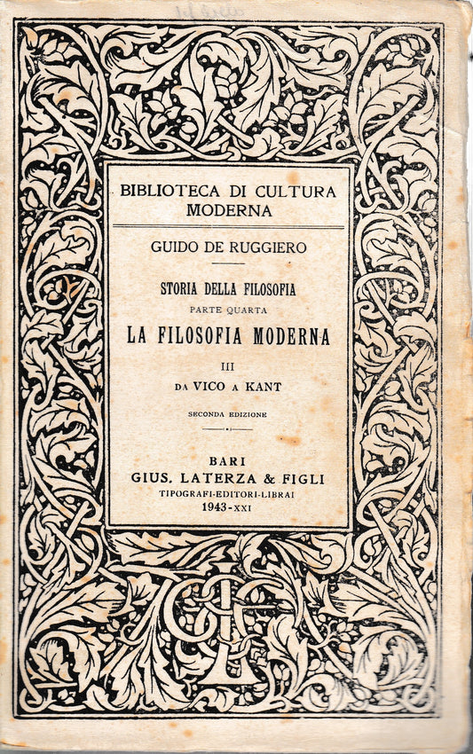 Storia della filosofia, parte IV° la filosofia moderna vol. III° da Vico a Kant. - copertina