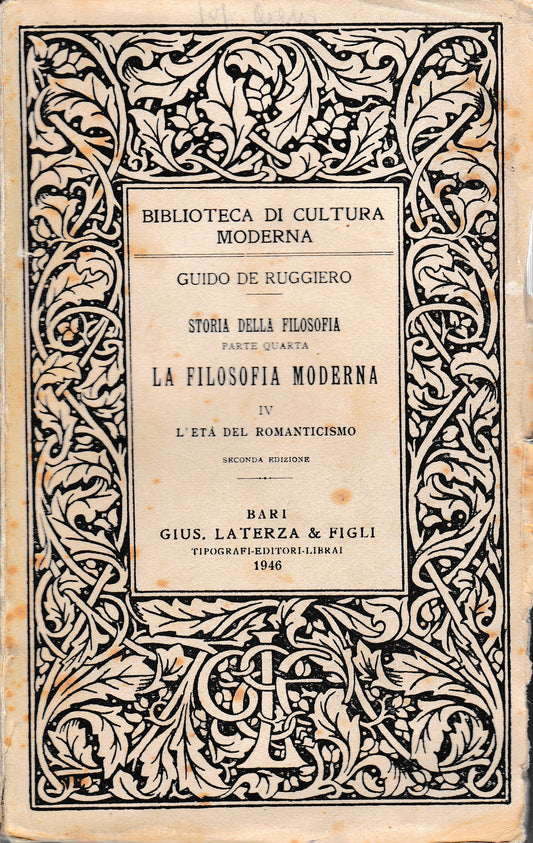 Storia della Filosofia. La filosofia moderna IV, l'età del romanticismo - copertina