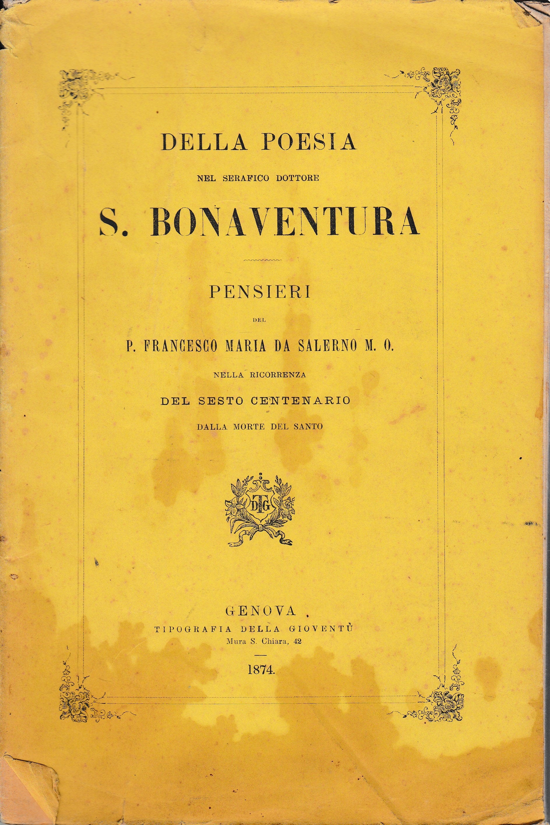Della poesia nel serafico dottore S. Bonaventura - copertina