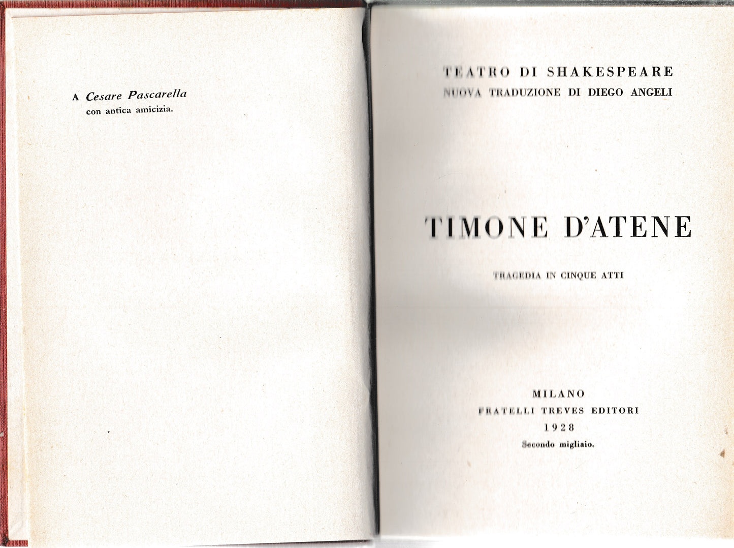 Timone d'Atene. Tragedia in cinque atti. Teatro di Shakespeare nuova traduzione di Diego Angeli - copertina